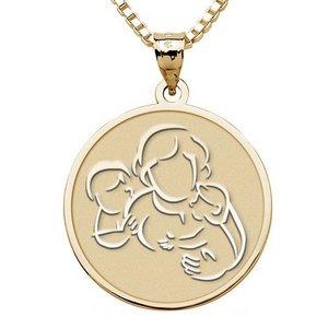 Mother with Son and Daughter   Round Pendant
