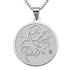 Mother with Two Sons   Round Pendant with Birthstones