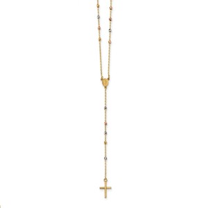 14k Tri Color Polished Miraculous 24 inch Rosary