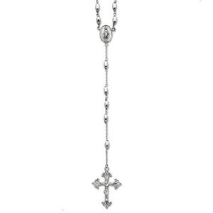 Sterling Silver Polished Rosary Necklace  with Miraculous Medal