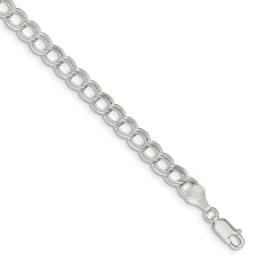 Sterling Silver 6mm Double Link Charm Bracelet  w  Lobster Claw