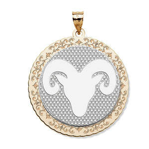 Aries Symbol Two Tone Round Pendant