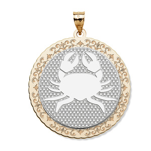 Cancer Symbol Two Tone Round Pendant