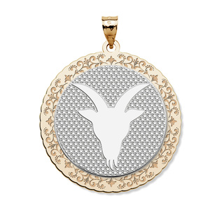 Capricorn Symbol Two Tone Round Pendant