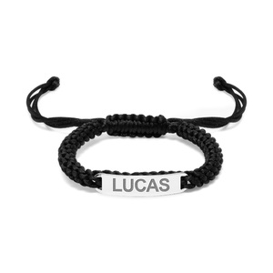 Custom Engraved Stainless Steel Black Rope ID Bracelet